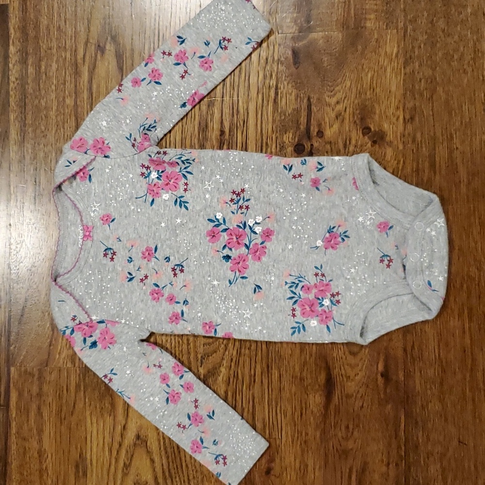 Girls Carter's gray floral long sleeve one piece size 9M